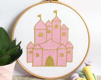 PDF Pattern - Fairy Tale Castle Cross Stitch Pattern - Modern Cross Stitch Design - Nursery Baby Girl Decor