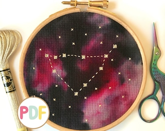 Capricorn Star Sign Cross Stitch Pattern - Capricorn Embroidery Pattern