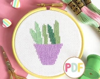 PDF Succulent Cross Stitch Pattern - Instant Download - Easy Cross Stitch Pattern