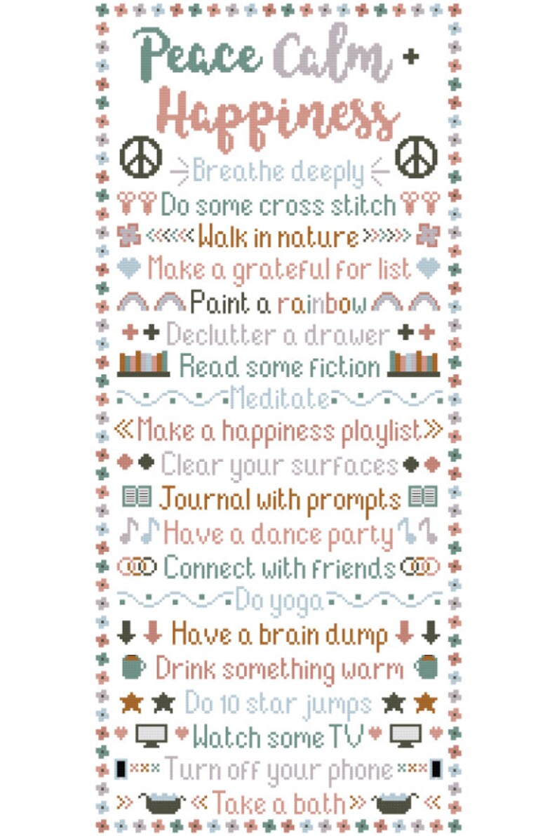 PDF Peace, Calm and Happiness Cross Stitch Pattern 2 colour palettes image 3