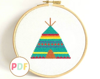 Cross Stitch Pattern - Teepee - For Beginners - Nursery decor - New baby gift