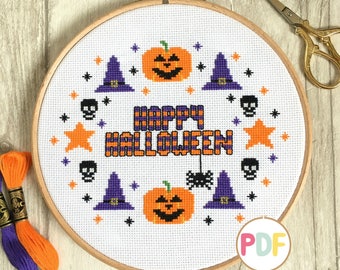 PDF Happy Halloween Cross Stitch Pattern - Download Easy, Modern Cross Stitch Pattern