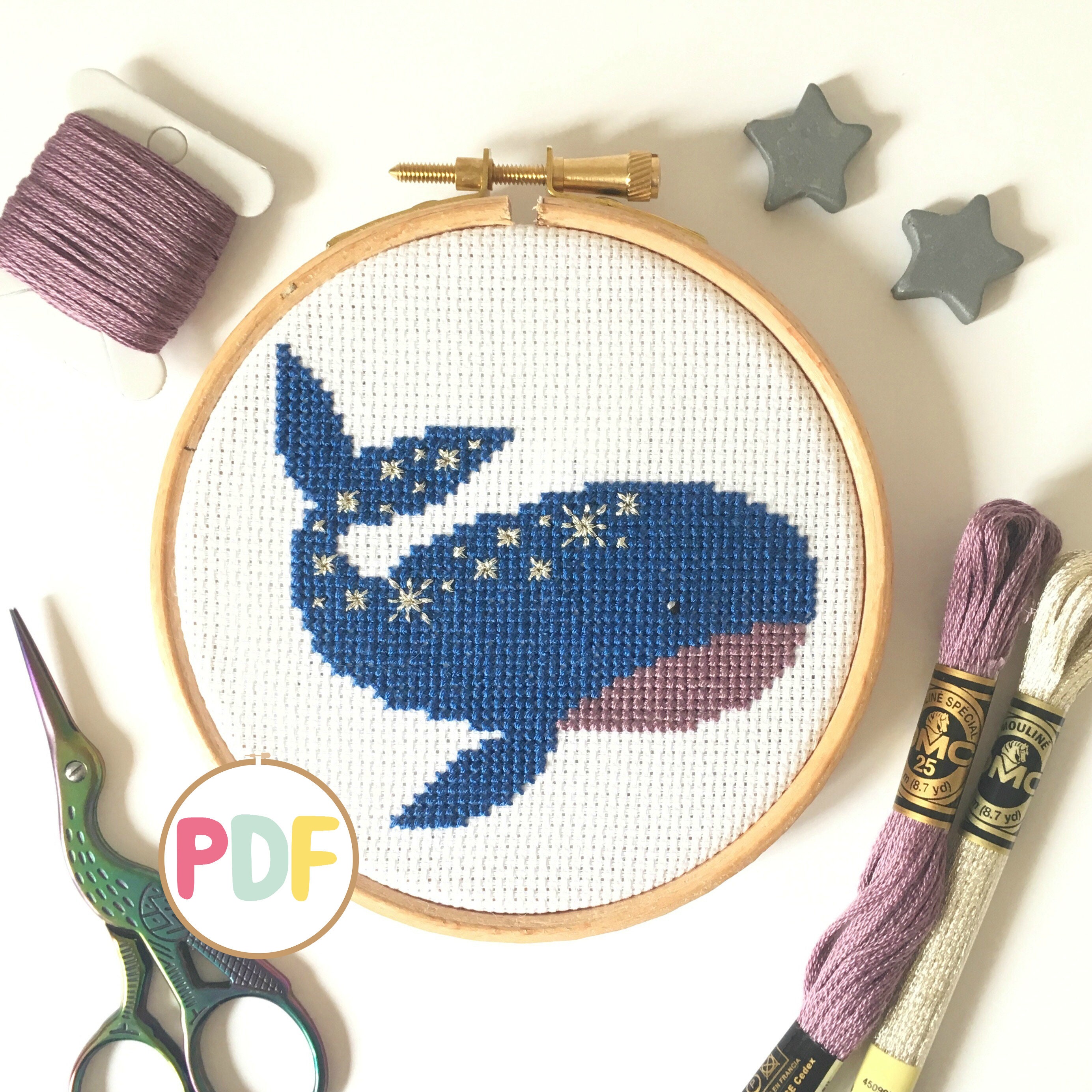 Starry Whale Pdf Cross Stitch Pattern Modern Cross Stitch Etsy