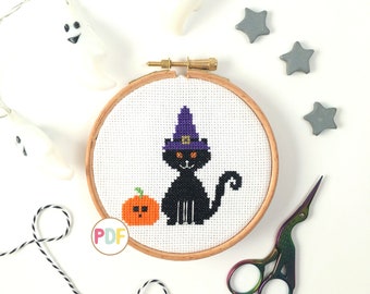 Halloween Cat PDF Cross Stitch Pattern For Adults - Digital Download