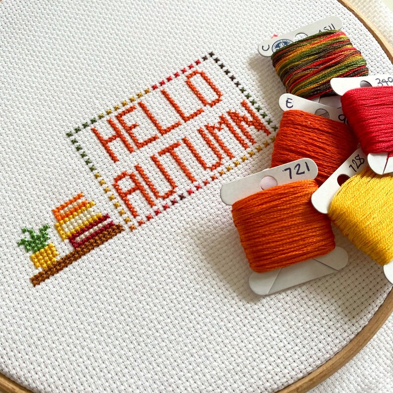 Hello Autumn fall PDF Cross Stitch Pattern - Etsy
