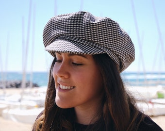 Paulette - Houndstooth Check Cap. Jacquard Beret. Hand Made. Sailor Cap. Genderless.