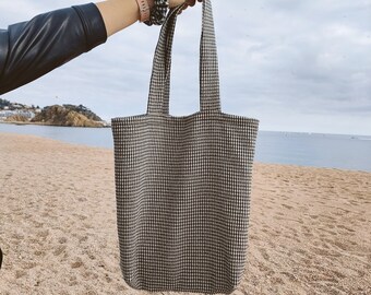 Tote Bag. Houndstooth Check Jacquard Fabric. Shopping Bag. Shoulder Bag. Hand Made. Gift for Her. Bags.