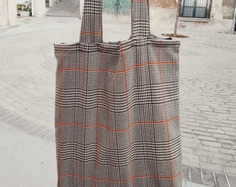 Tote Bag cloth bag. Brown squares. Cloth bags. Shoulder bags, Handmade. Shopping bags. Shopping Bag. Eco bag.