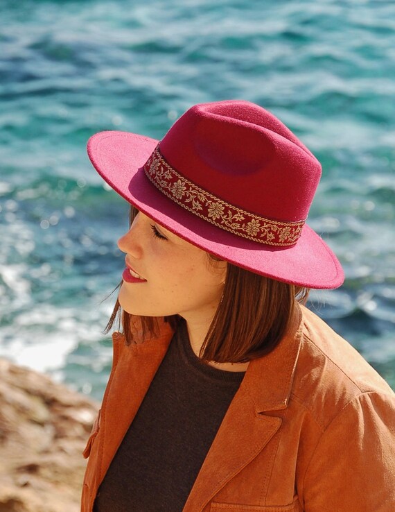 Burgundy Felt Fedora Hat Style Maria 