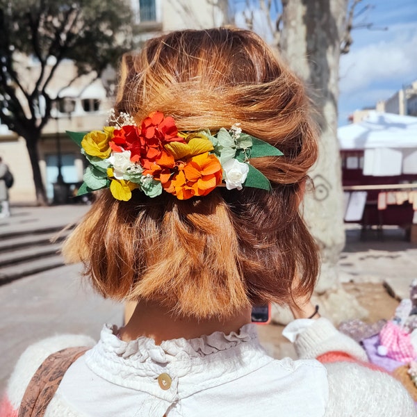 Clip Cabello Flores. Flores Preservadas y de Papel. Barrette. Clip Hair with Flowers. Pasador Pelo. Headpiece. Wedding. Horquilla Flor Pinza