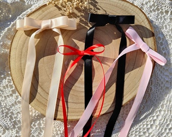 2 Pack Fine Bows. Long Hair Ribbons. Double Satin Bows. Double Silk Bows. Ribbon. Long Ribbon. Women, Girls. Gift for Her.