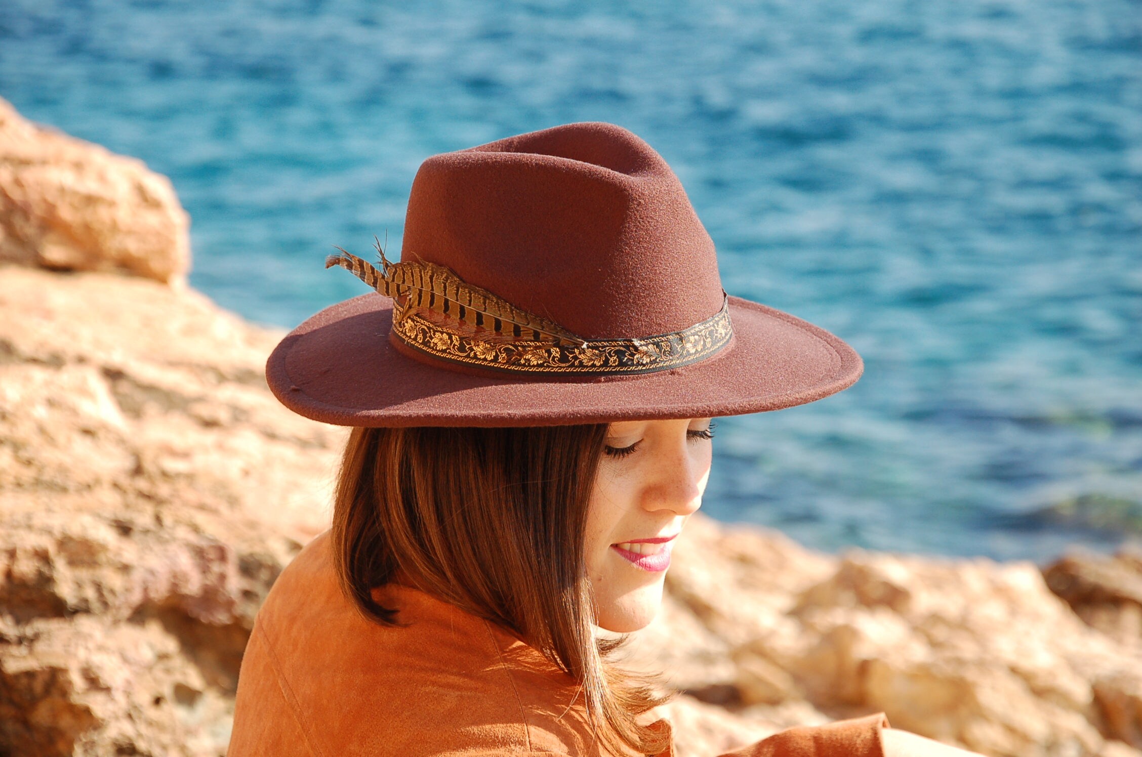 Dark Brown Felt Fedora Hat Style Angie 