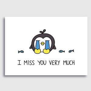 Cartes imprimables A6 Tu me manques - Tu me manques beaucoup - Mignon pingouin solitaire louche seul pleurant triste PDF DIY numérique à téléchargement immédiat