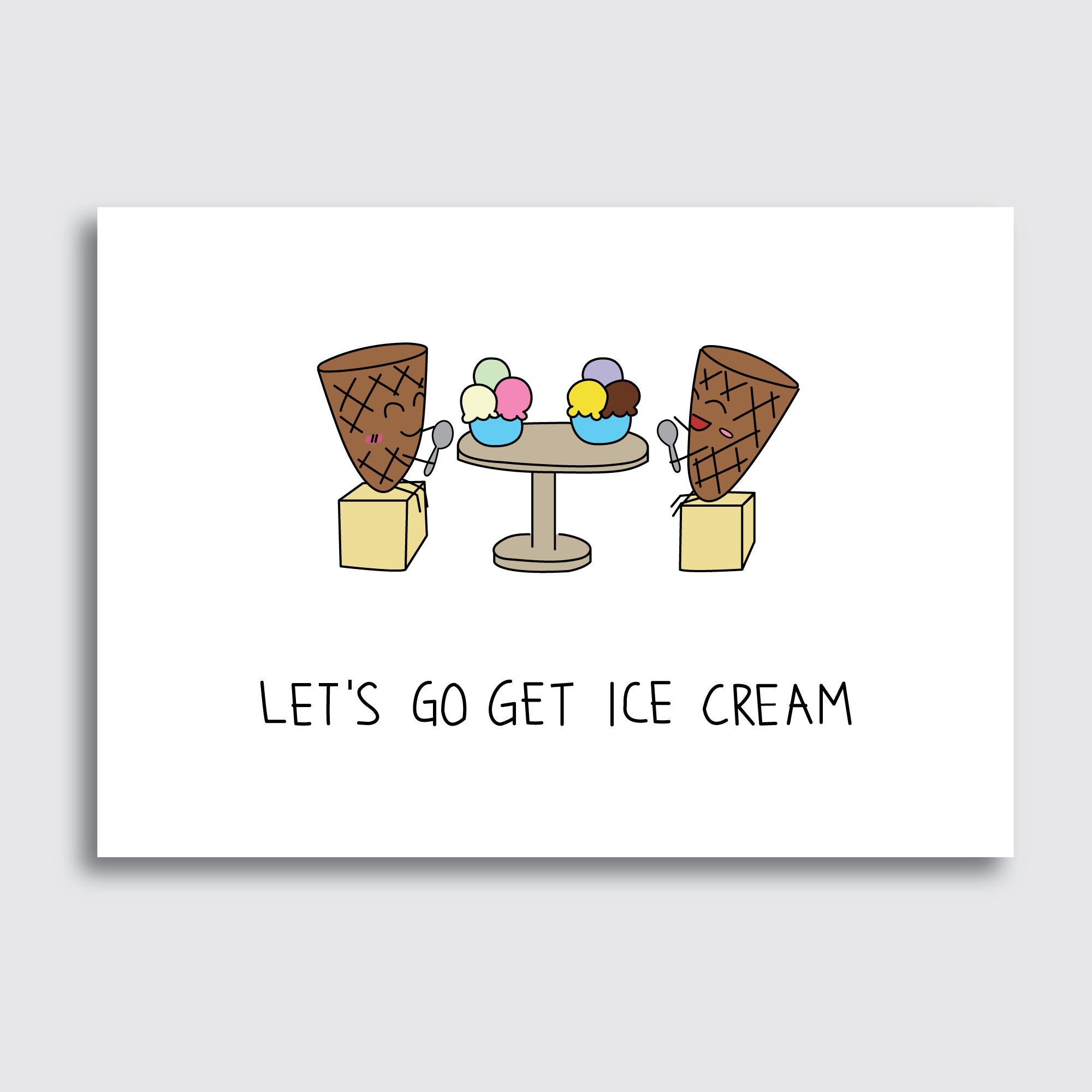 Printable Ice Cream Date A6 Card Cute and Simple Let's Go Get Ice Cream