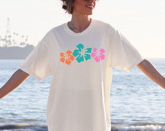 Beach Shirt Beach Bum Shirt Cozy Colors Coconut Girl Aesthetic T-Shirt Hibiscus Flower Shirt Summer Tee Vacation Shirt - Oversized T-Shirt