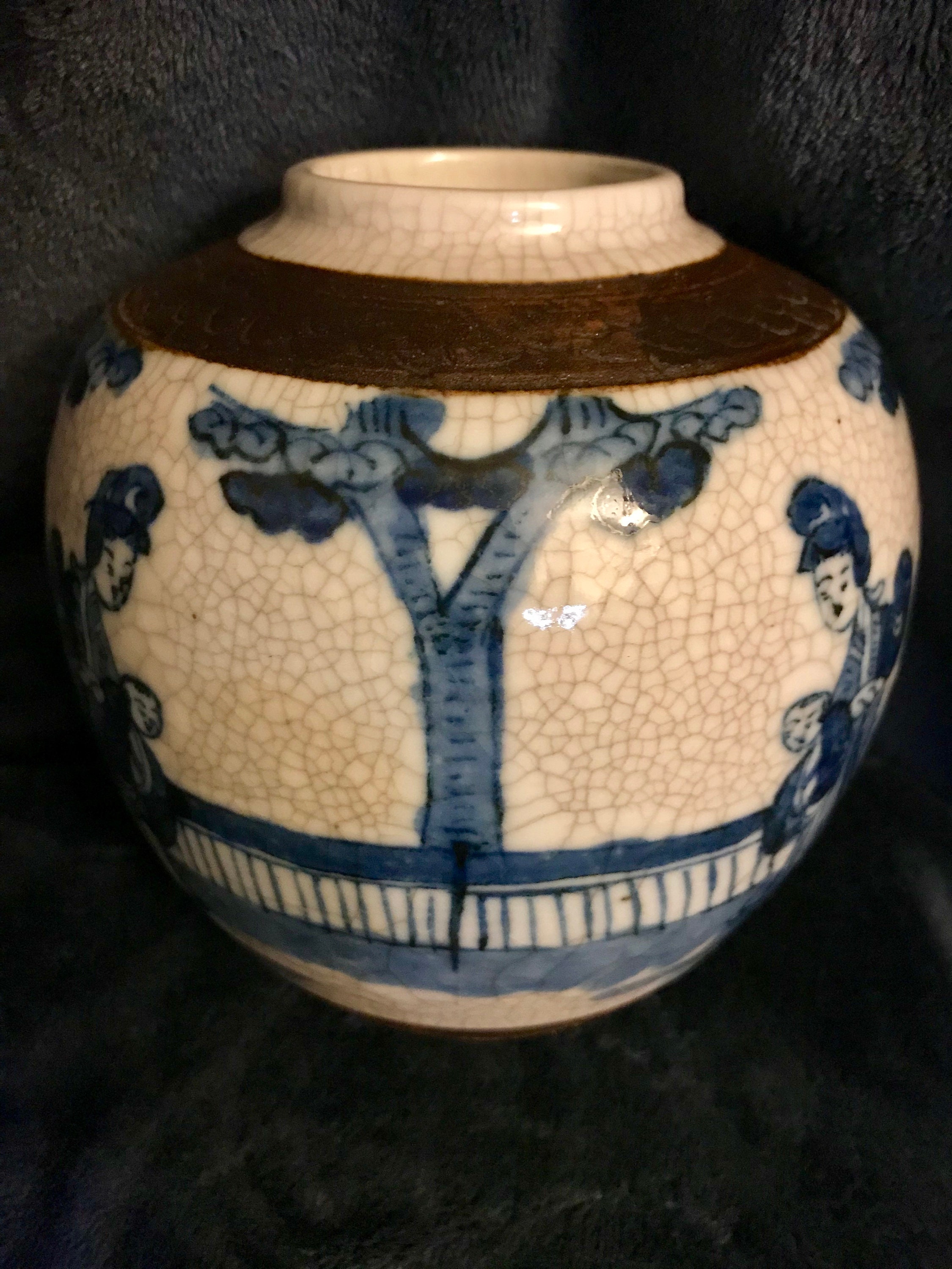 Chinese Nanking Ware Crackle Porcelain Long Eliza Tea Caddy Ginger