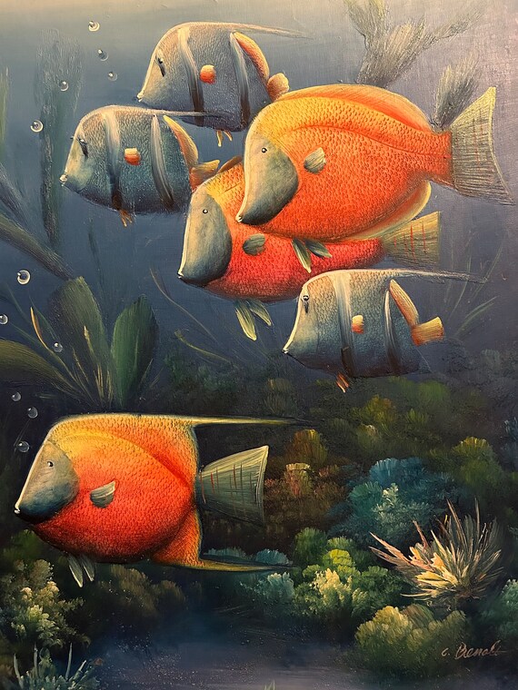 Original Charles Redmond Benolt Textured Oil on Canvas Sea Life