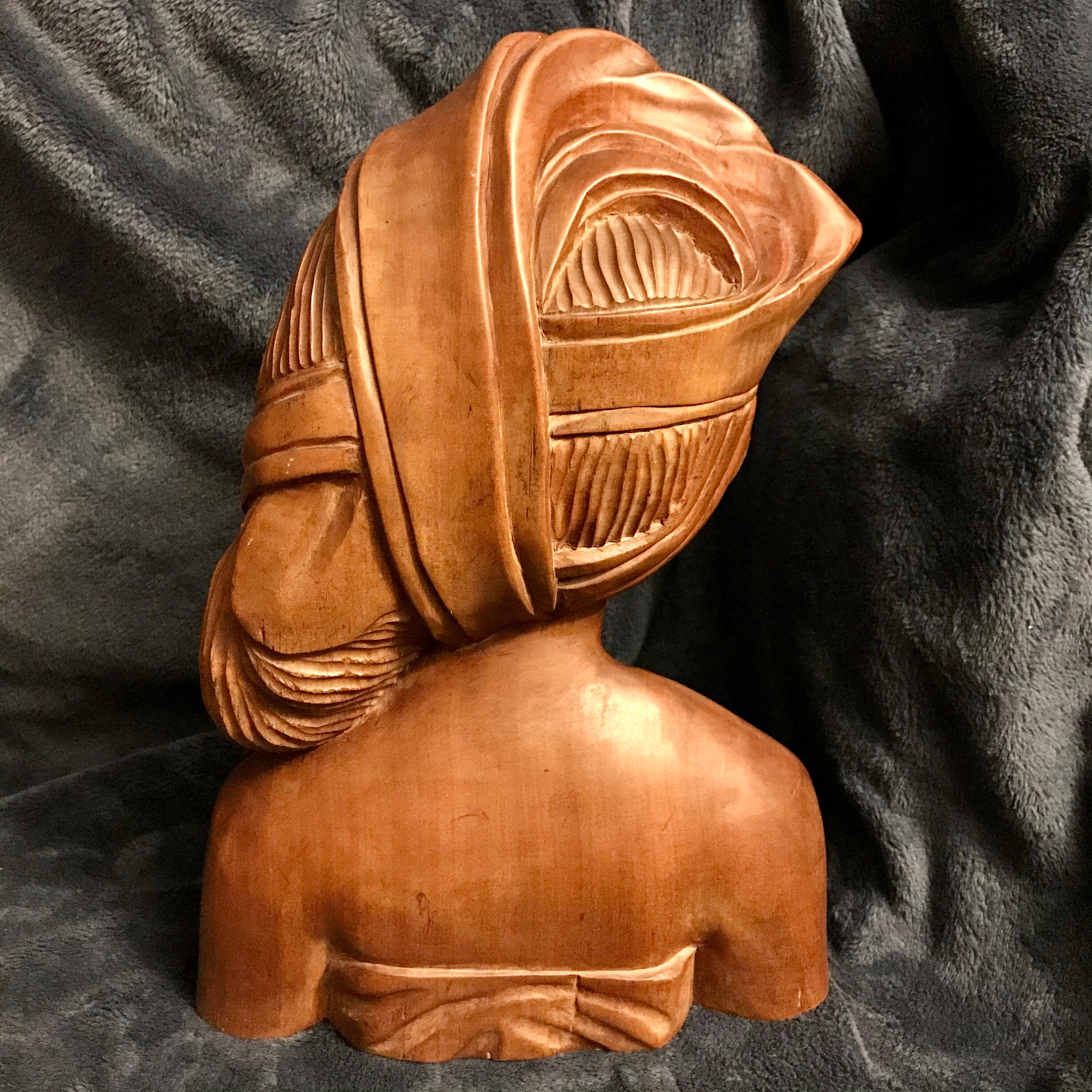 Carved Heavy Hardwood Sculptures South Pacific Man & Woman Busts Heads ...