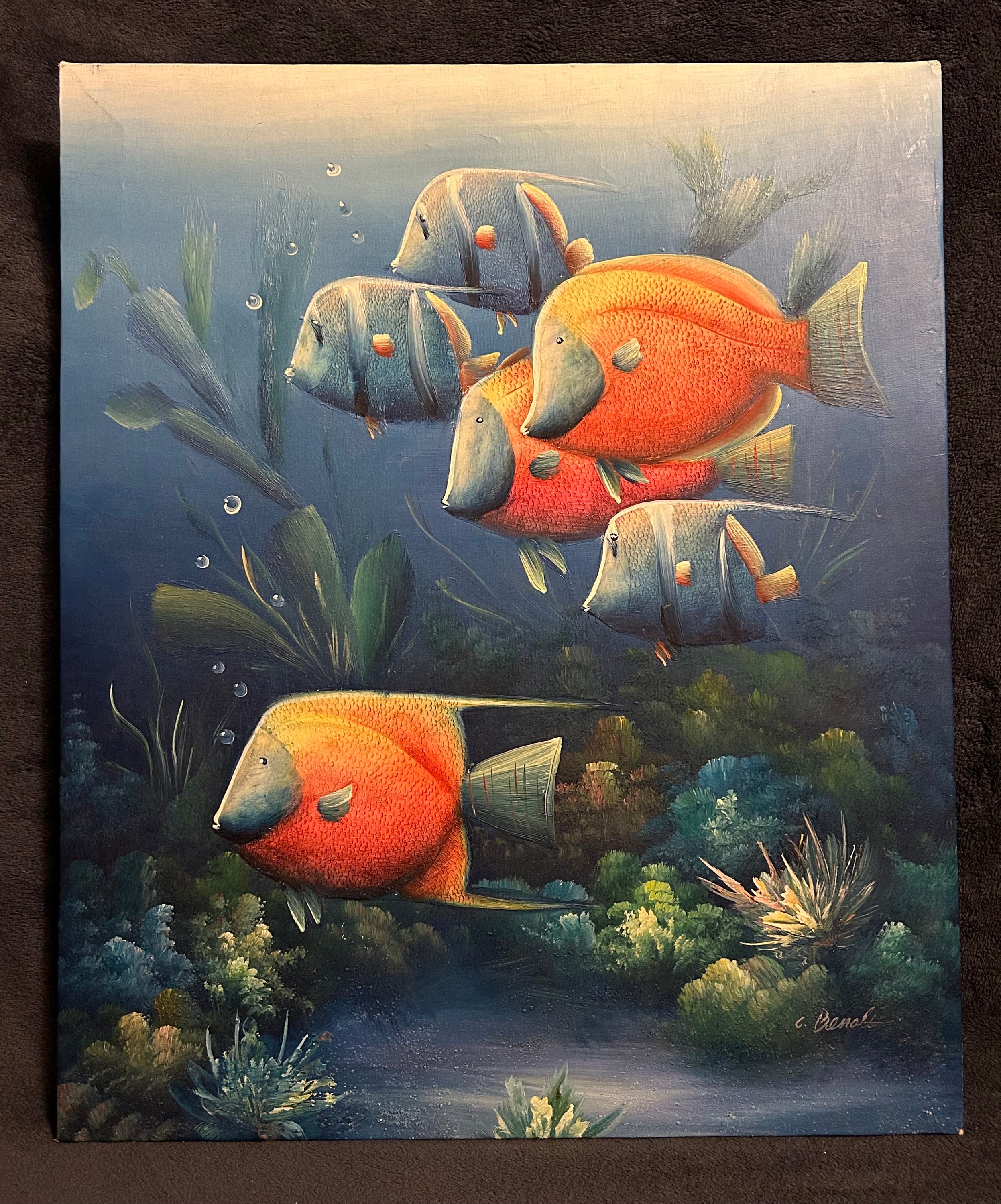 Original Charles Redmond Benolt Textured Oil on Canvas Sea Life