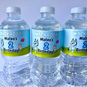 Party favors, Bluey water labels, Bluey Birthday, Bluey water decoration, Bluey birthday party, Waterproof water labels,