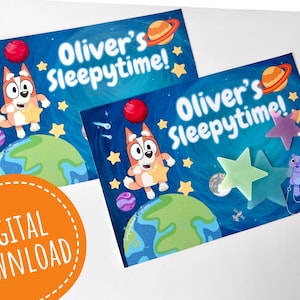 SLEEPYTIME Digitale downloadkaarten, blauwe hondenfeestartikelen, bingo SLEEPYTIME