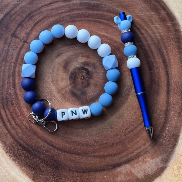 Blue PNW silicone wristlet|Bracelet Keychain|Pacific Northwest Bead Wristlet Keychain|Gifts For Her|Silicone Keychain|Mother's day gift