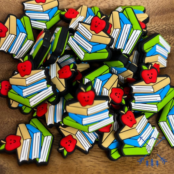 Stacked book and apple focal | Teacher Focal Bead | Education beads| Silicone Beads *NON BABY Teething Product*