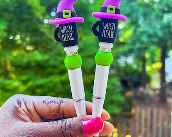 Witch Please Halloween Pen| Witch hat Pen| Halloween silicone beaded pen|Office supplies| Cute writing pens| Halloween Coffee mug pen