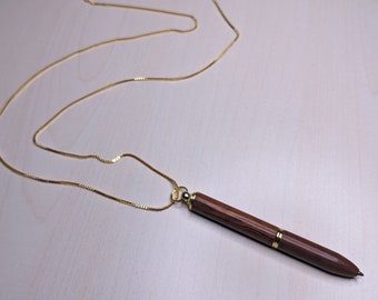 Holzstift Halskette: Kastanienbraun, Goldkette, Boho Style