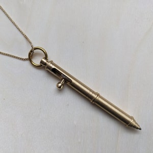 Penketting vintage stijl gouden pen op doos ketting pen hanger hendel veerwerking geborsteld messing echt werkende pen schrijfleraar cadeau