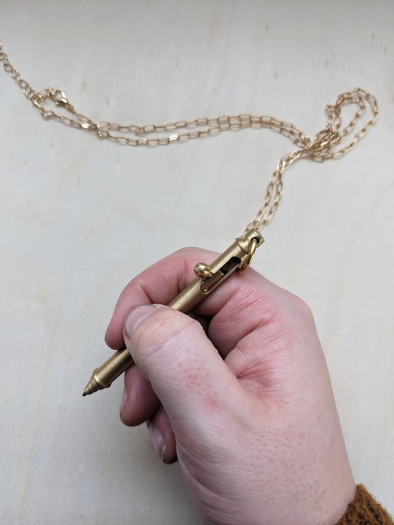 Gold Pen Necklace Vintage Style Pen on Simple Gold Chain Pen