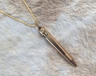 Stifthalskette in Gold Vintage-Stil Repetierbüchse Messing Box Kette Geschenke für Schriftsteller Lehrer strapazierfähiger antiker Stiftanhänger im Mad Men-Stil