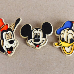 Vintage Disney Plastic Badges - Mickey Mouse, Donald Duck and Goofy / 1980&#39;s Disney Collectibles / Perfect Small Gift Idea