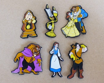Beauty and The Beast Plastic Badges - Vintage 90's Disney / Belle, Beast, Lumiere, Cogsworth and Gaston / Great Nostalgic Gift Idea