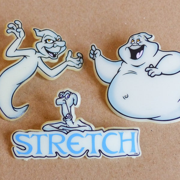 Badges en plastique Casper le sympathique fantôme - phosphorescents dans le noir 1995 Disney / Stinky, Stretch and Fatso / Super idée cadeau pour Halloween des années 90