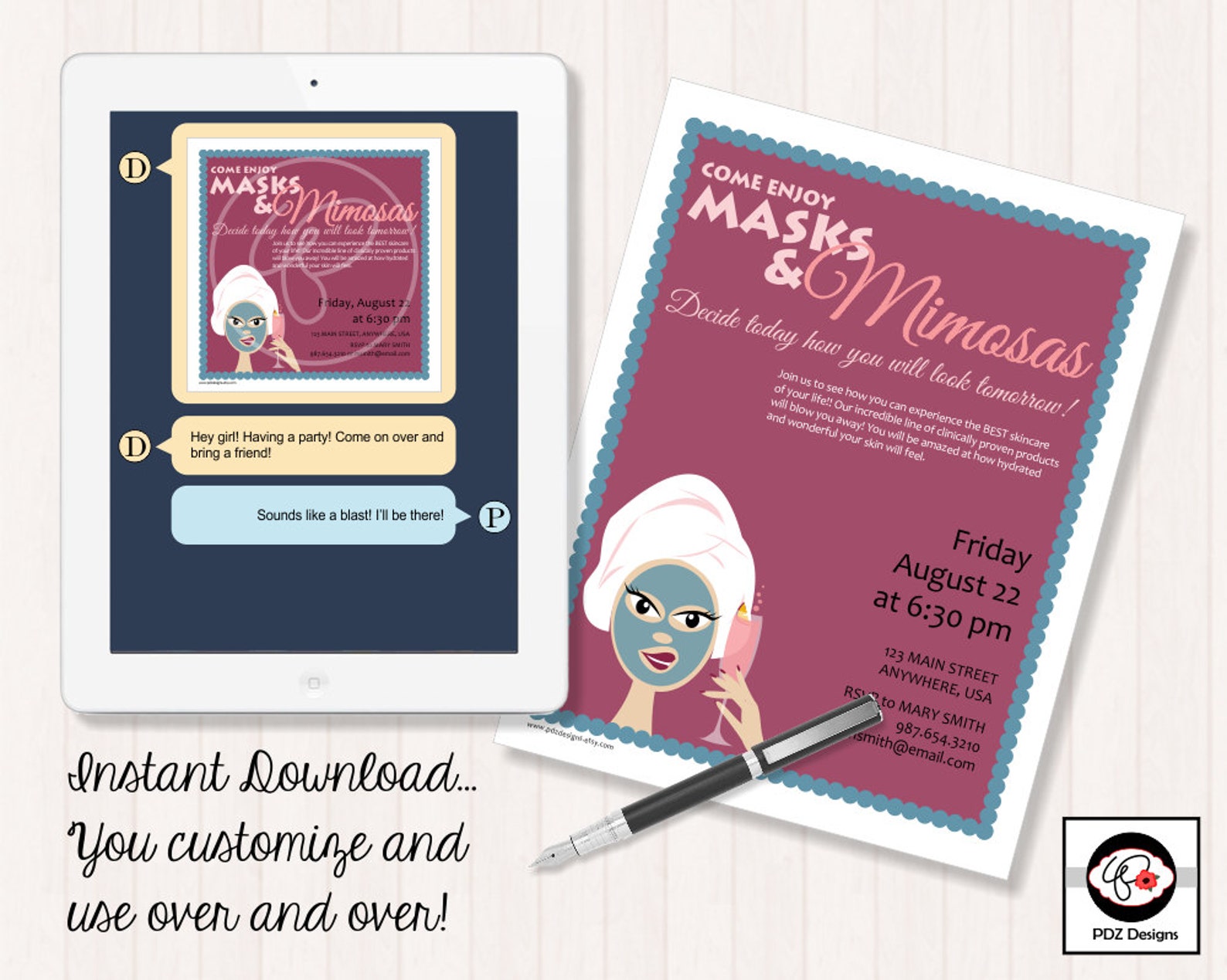 Masks and Mimosas Skincare Party Invitation Mini Facial Etsy