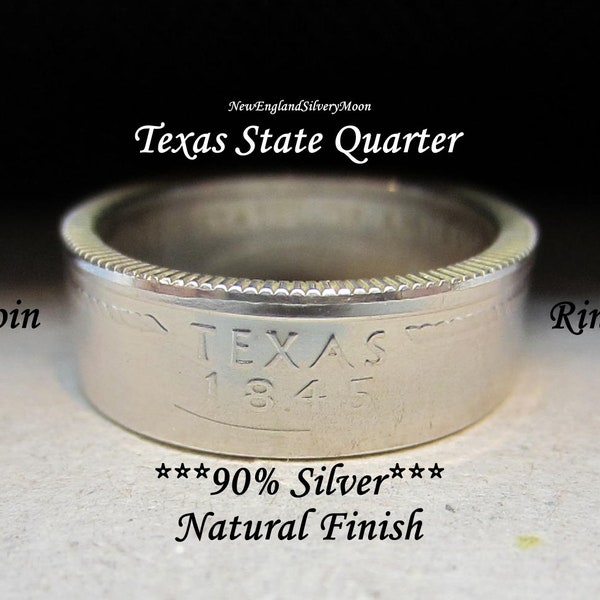 90% SILVER Texas State Quarter "Coin Ring " with Velvet Gift Pouch-Natural Finish