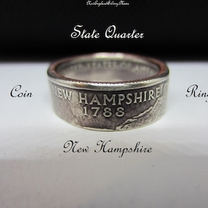 Silver (90%) New Hampshire State Quarter &quot;Coin Ring &quot; with Velvet Gift Pouch