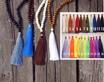 Custom beaded tassel necklace- 8mm wooden beads