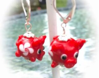 This Little Piggy (Red) glass Earrings