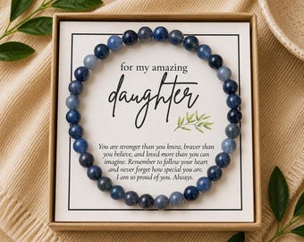 Daughter Birthday Gift Natural Stone Bracelet Engraved Scripture Verse Personalized Name Card Christian Jewelry Box Gemstone Healing Crystal