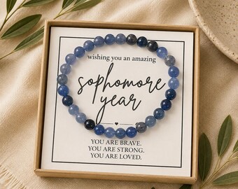 Sophomore Year Gift Bracelet Jewelry Gemstone Natural Stone Stretch College Encouragement Student High School Under 20