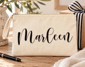 Personalized Makeup Bag Custom Name Cosmetic Pouch Bridesmaid Gift Wedding Party Favor Bridal Shower Present Travel Organizer Canvas