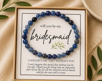 Bridesmaid Proposal Gift Box Set Natural Stone Stretch Bracelet Jewelry Wedding Party Favor Gemstone