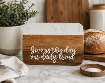 Christian Cutting Board Hand Painted Scripture Serving Tray Farmhouse Kitchen Decor Rustic Gift Housewarming Hostess Wedding Present Faith