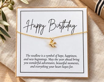 Bird Necklace Gold Dipped Swallow Pendant Jewelry Personalized Name Birthday Under 20