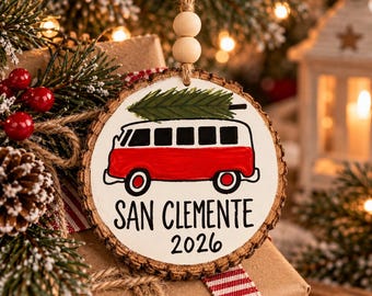 Hometown Christmas Ornament Custom Hand-Painted VW Bus Moving Away Gift Deployment City Volkswagen Van