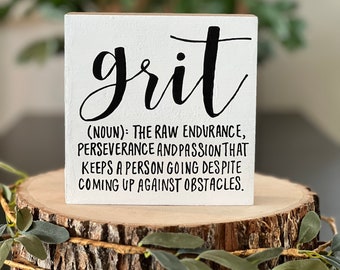 Grit Definition Hand Lettered Sign | Grit Gift | Tiered Tray | Graduation Gift | Motivational Wall Art | Dorm Decor