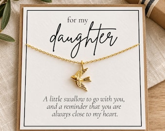 Daughter Gift Gold Bird Necklace Swallow Pendant Jewelry Charm 18k Filled Birthday Graduation Present