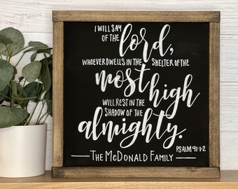 Psalm 91 |  Last Name Sign | Pastor Appreciation | Christian Wall Art | Trust in the Lord